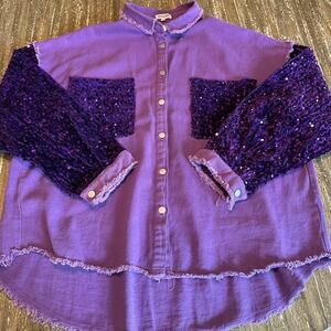 Women’s Prissy Jane Sequin Long Sleeve Overshirt Shacket Jacket Purple, 2XL